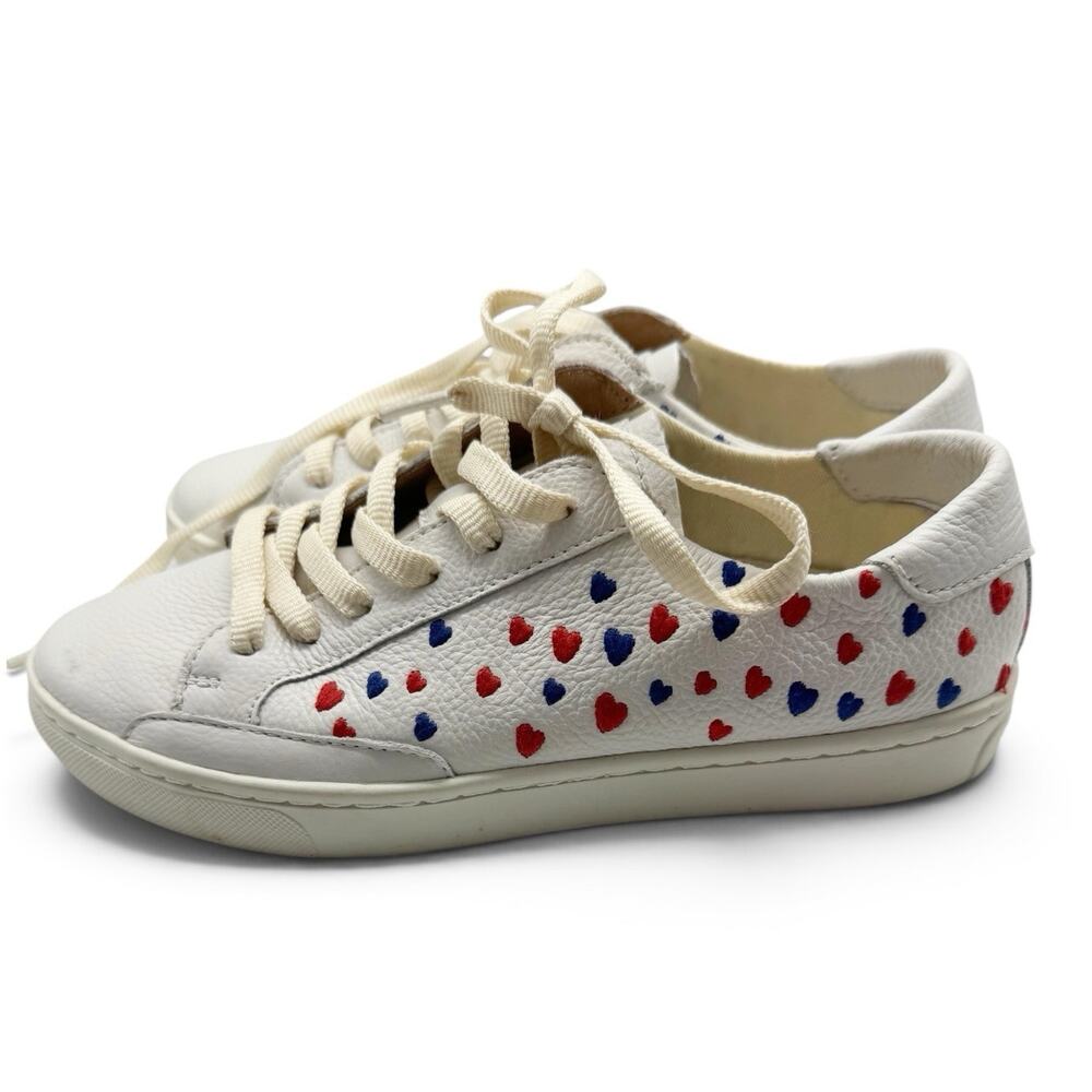 Soludos Ibiza Lace Up White Leather Sneakers Queen of Hearts Size 6.5